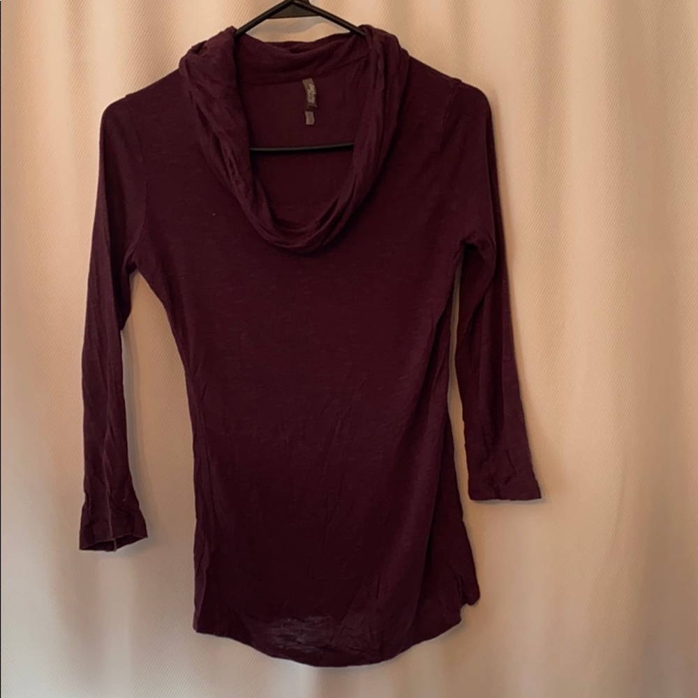 3 quartered sleeve cowl neck purple top
